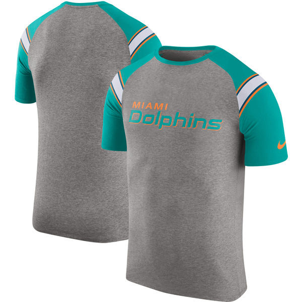 Miami Dolphins Enzyme Shoulder Stripe Raglan T Shirt Heathered Gray