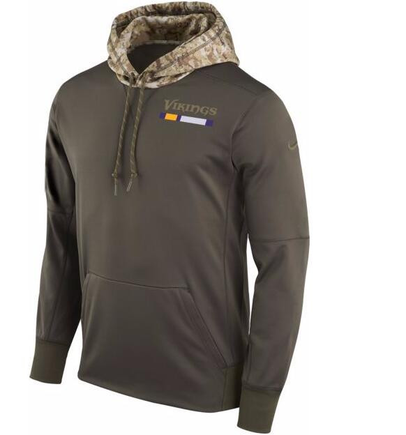 Minnesota Vikings Salute to Service Sideline Therma Pullover Hoodie Olive