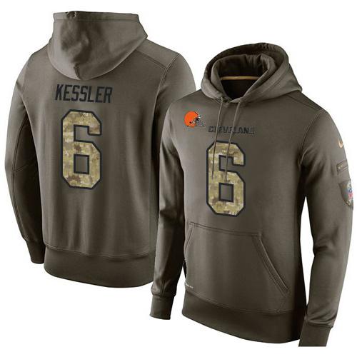 NFL Men Cleveland Browns 6 Cody Kessler Stitched Green Olive Salute To Service KO Performance Hoodie