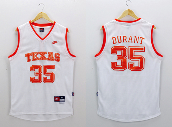 NCAA Texas Longhorns 35 Kevin Durant Orange College Basketball White Jersey