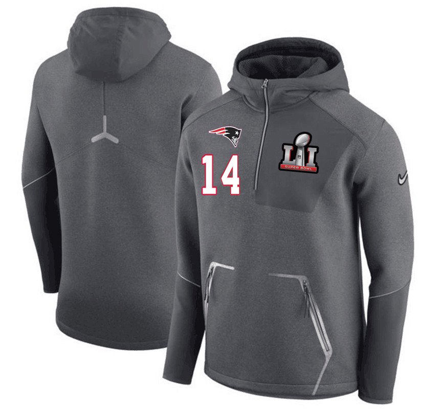 New England Patriots 14 Brandin Cooks Super Bowl LI Bound Team Half Zip Performance Pullover Hoodie Gray