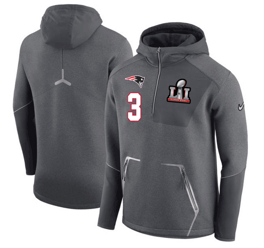 New England Patriots 3 Stephen Gostkowski Super Bowl LI Bound Team Half Zip Performance Pullover Hoodie Gray