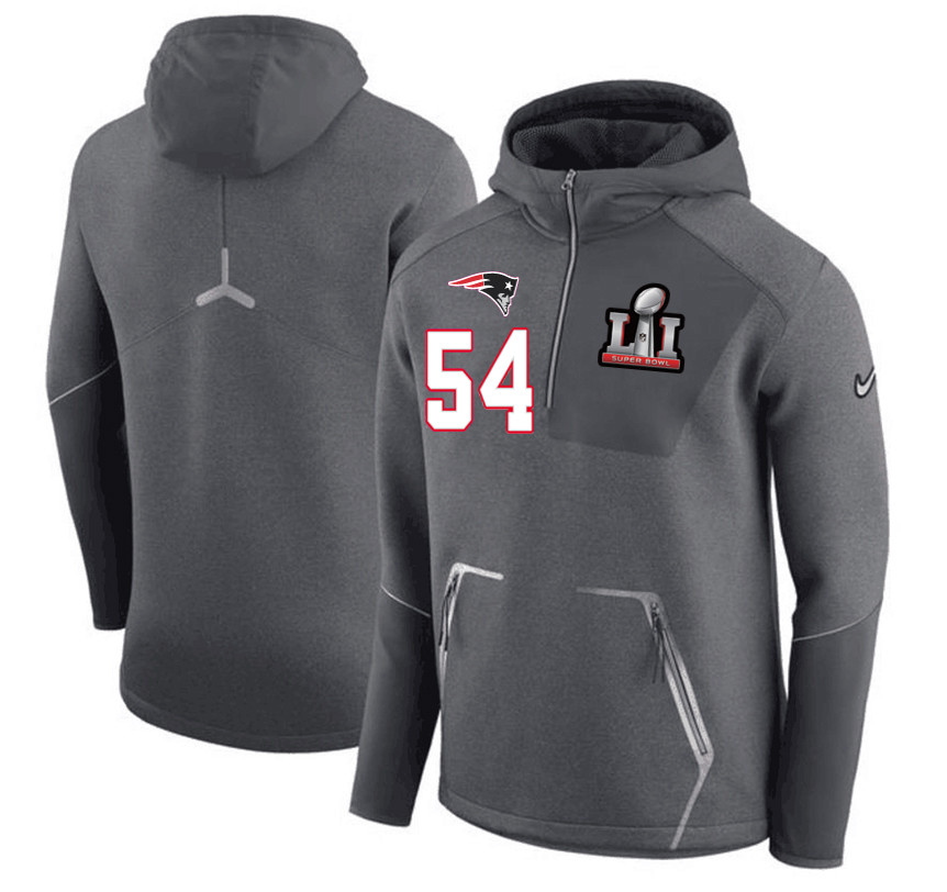 New England Patriots 54 Dont'a Hightower Super Bowl LI Bound Team Half Zip Performance Pullover Hoodie Gray