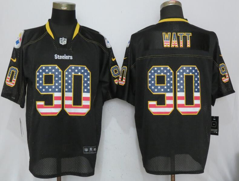 New Pittsburgh Steelers 90 Watt USA Flag Fashion Black Elite Jersey