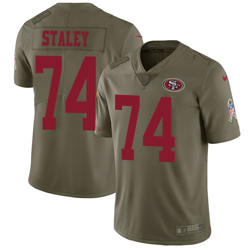 49ers 74 Joe Staley Olive Salute To Service Limited Jersey