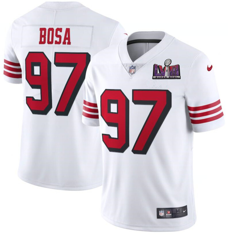 Nike 49ers 97 Nick Bosa White 2024 Super Bowl LVIII Color Rush Vapor Untouchable Limited Jersey
