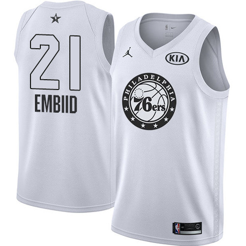76ers #21 Joel Embiid White NBA Jordan Swingman 2018 All Star Game Jersey