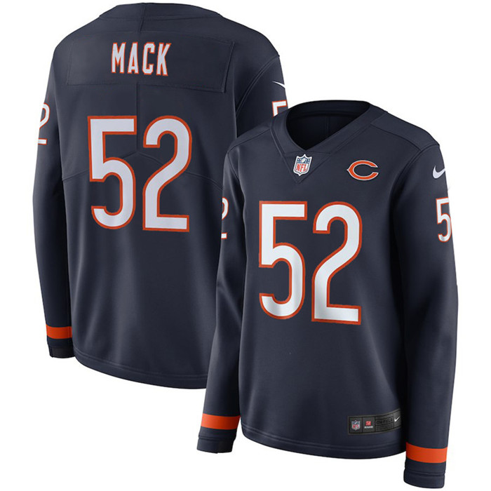 Bears 52 Khalil Mack Navy Women Long Sleeve Limited Jersey