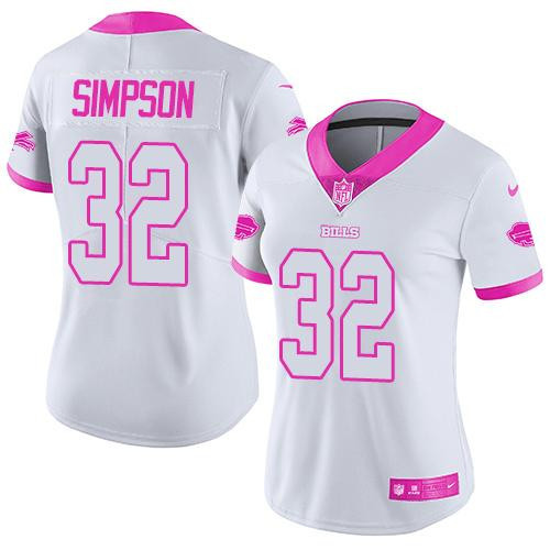 Bills 32 O. J. Simpson White Pink Fashion Women Limited Jersey