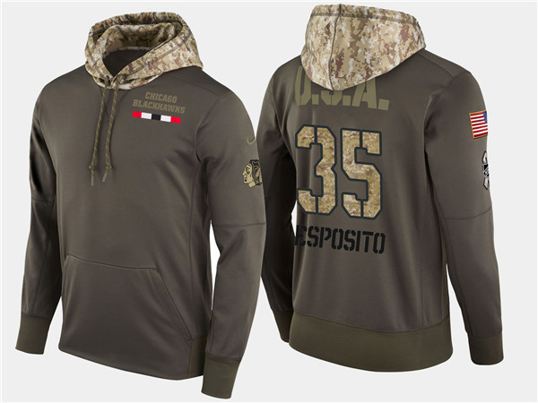 Blackhawks 35 Tony Esposito Retired Olive Salute To Service Pullover Hoodie