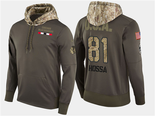 Blackhawks 81 Marian Hossa Olive Salute To Service Pullover Hoodie