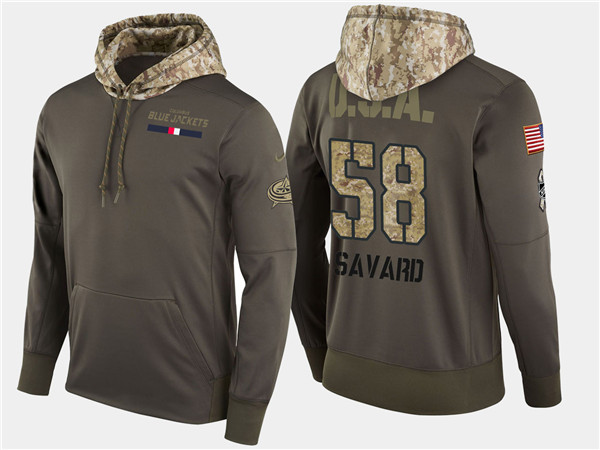 Blue Jackets 58 David Savard Olive Salute To Service Pullover Hoodie