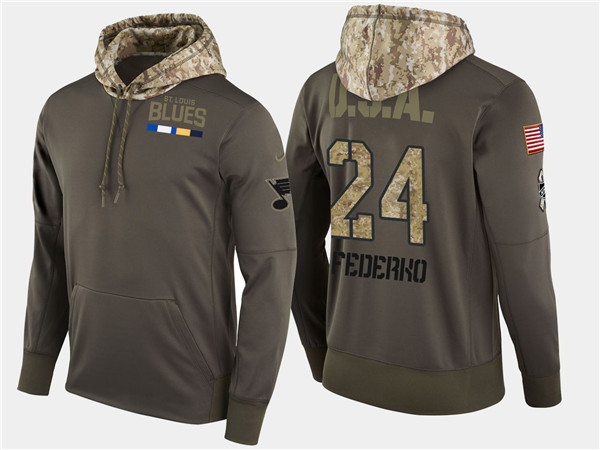 Blues 24 Bernie Federko Retired Olive Salute To Service Pullover Hoodie
