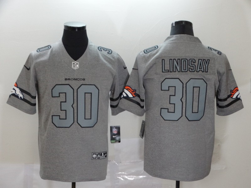 Nike Broncos 30 Phillip Lindsay 2019 Gray Gridiron Gray Vapor Untouchable Limited Jersey