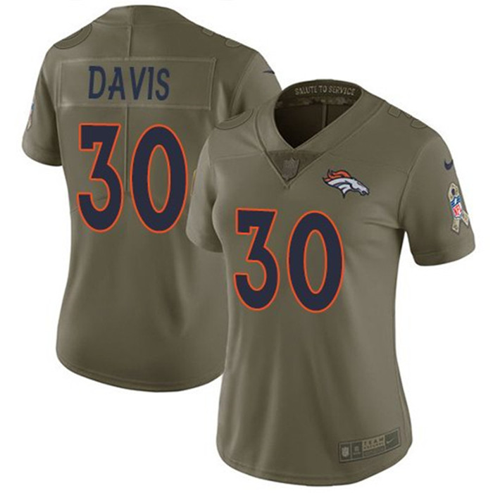 Broncos 30 Terrell Davis Olive Women Salute To Service Limited Jersey