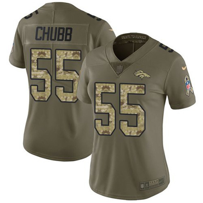 Broncos 55 Bradley Chubb Olive Camo Women Salute To Service Limited Jersey