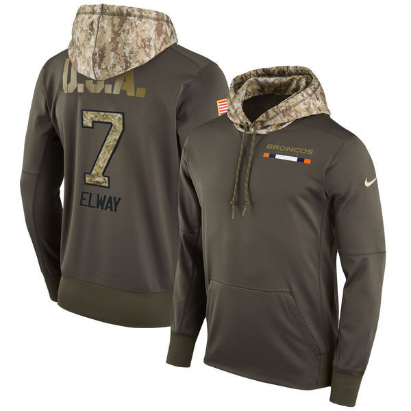 Broncos 7 John Elway Olive Salute To Service Pullover Hoodie