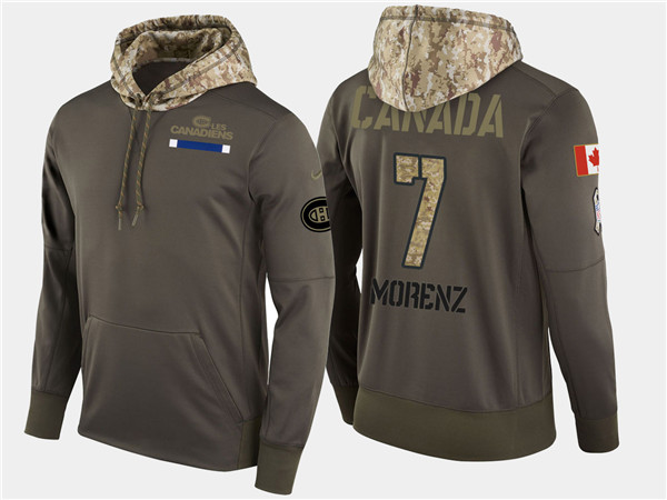 Canadiens 7 Howie Morenz Retired Olive Salute To Service Pullover Hoodie