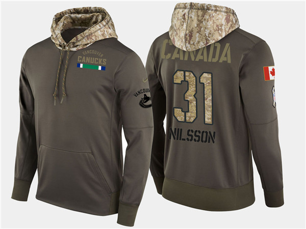 Canucks 31 Anders Nilsson Olive Salute To Service Pullover Hoodie