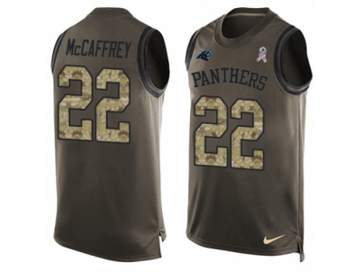 Carolina Panthers 22 Christian McCaffrey Limited Green Salute to Service Tank Top NFL Jersey
