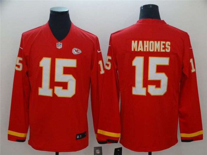 Chiefs 15 Patrick Mahomes Red Therma Long Sleeve Jersey