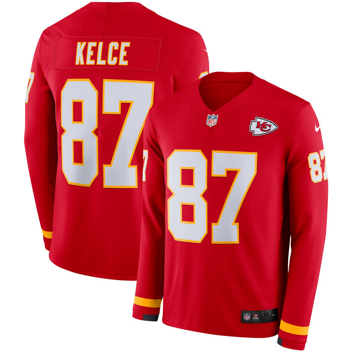 Chiefs 87 Travis Kelce Red Therma Long Sleeve Jersey