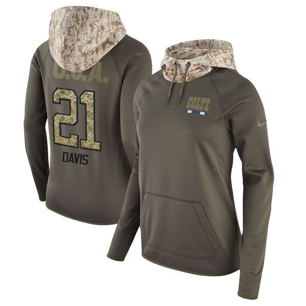 Colts 21 Vontae Davis Olive Women Salute To Service Pullover Hoodie