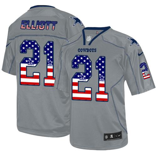 Cowboys 21 Ezekiel Elliott Lights Out Grey Men Stitched NFL Elite USA Flag Fashion Jersey