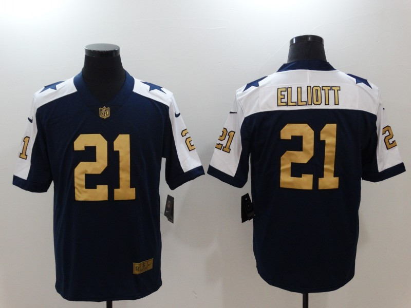 Cowboys 21 Ezekiel Elliott Navy Gold Color Rush Limited Jersey