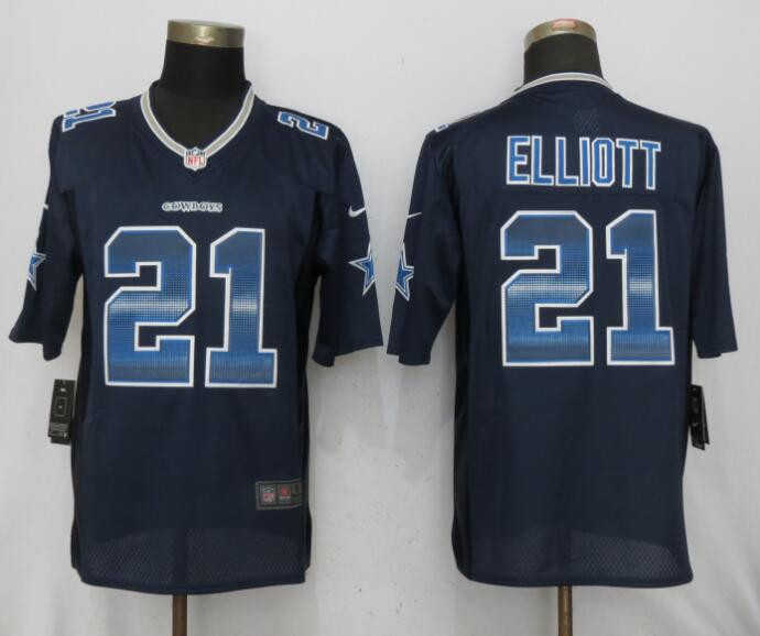 Cowboys 21 Ezekiel Elliott Navy Strobe Limited Jersey