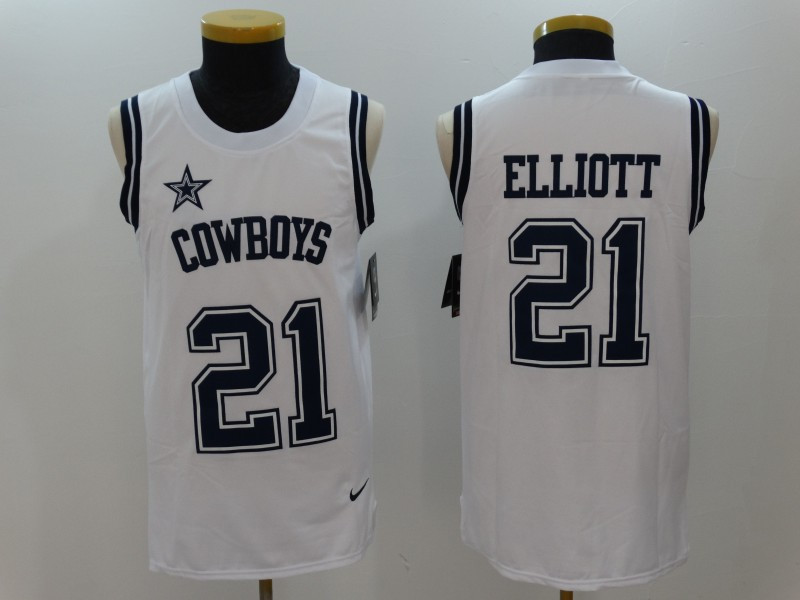 Cowboys 21 Ezekiel Elliott White Color Rush Name & Number Tank Top