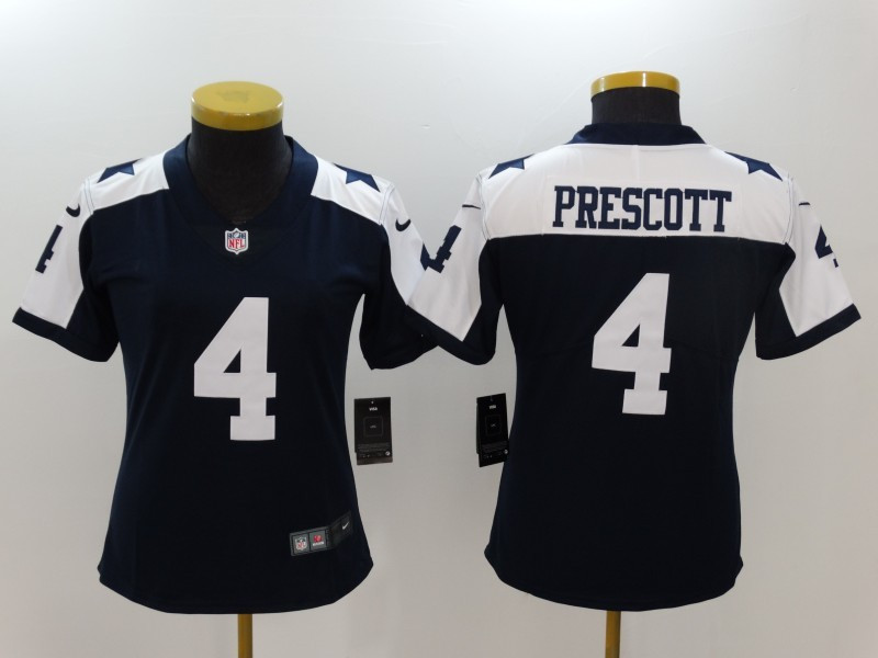 Cowboys 4 Dak Prescott Blue Throwback Women Vapor Untouchable Player Limited Jersey