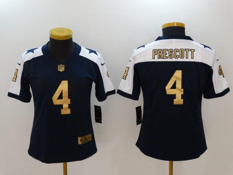 Cowboys 4 Dak Prescott Navy Gold Women Color Rush Limited Jersey