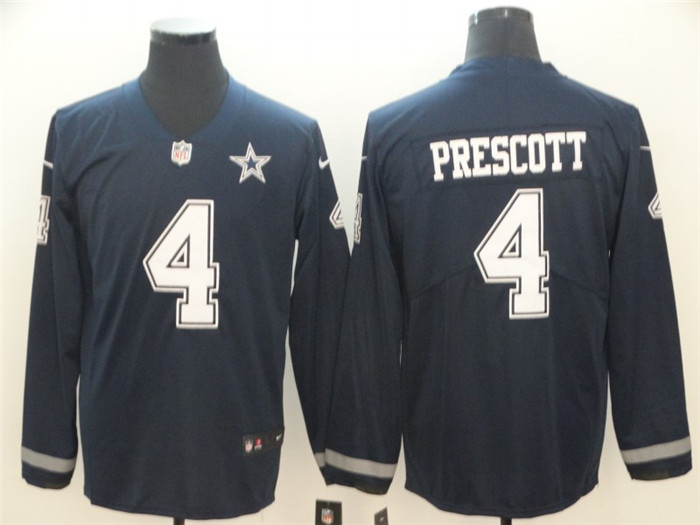 Cowboys 4 Dak Prescott Navy Therma Long Sleeve Jersey