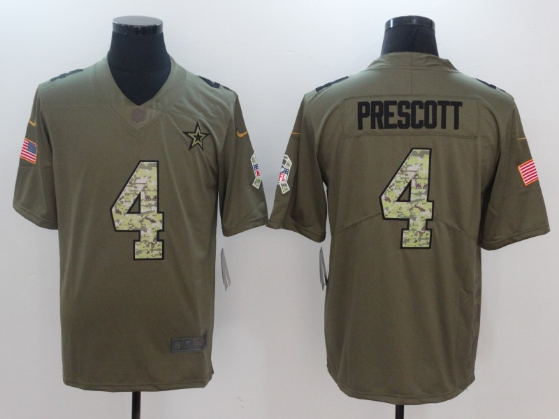 Cowboys 4 Dak Prescott Olive Camo Salute To Service Limited Jersey