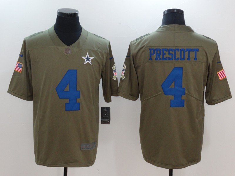 Cowboys 4 Dak Prescott Olive Salute To Service Limited Jersey