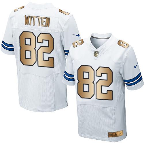 Cowboys 82 Jason Witten White Men Stitched NFL Elite Gold Jersey