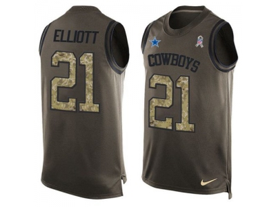Dallas Cowboys 21 Ezekiel Elliott Green Men Stitched NFL Limited Salute To Service Tank Top Jersey