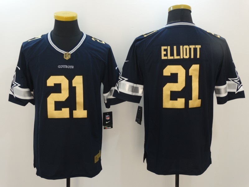 Dallas Cowboys 21 Ezekiel Elliott Navy Blue 2016 Christmas Gold Men NFL Game Edition Jersey