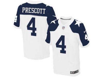 Dallas Cowboys 4 Dak Prescott White Thanksgiving Throwback Men Stitched NFL Elite Jersey