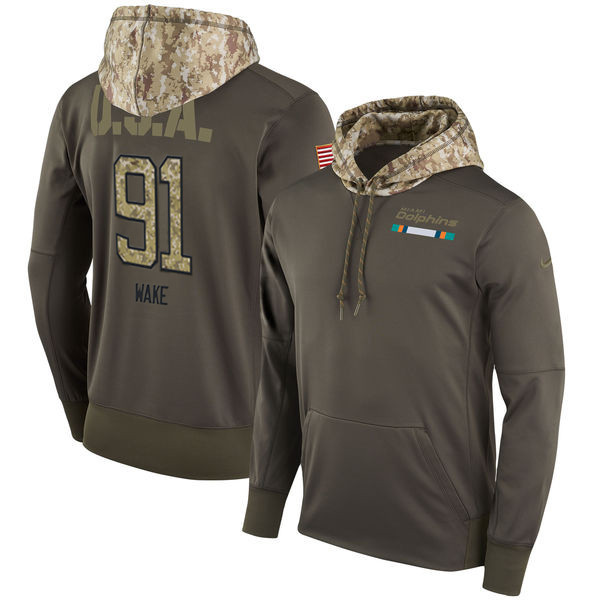 Dolphins 91 Cameron Wake Olive Salute To Service Pullover Hoodie