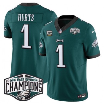 Nike Eagles 1 Jalen Hurts Green 2024 NFC East Champions with C Patch F.U.S.E. Vapor Limited Men Jersey