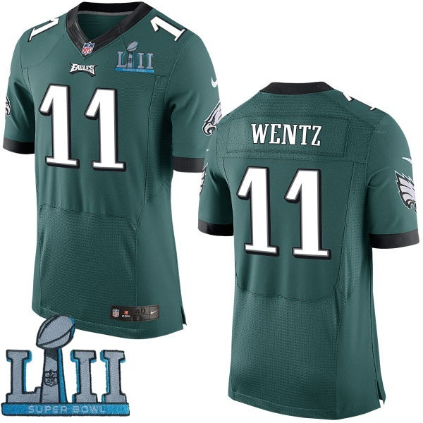 Eagles 11 Carson Wentz Green 2018 Super Bowl LII Elite Jersey