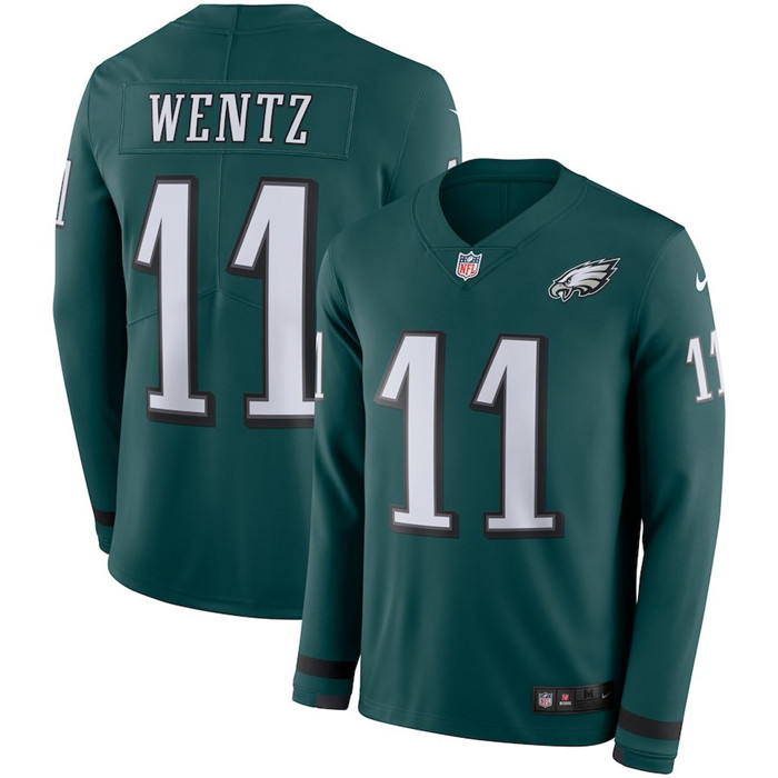 Eagles 11 Carson Wentz Green Long Sleeve Limited Jersey