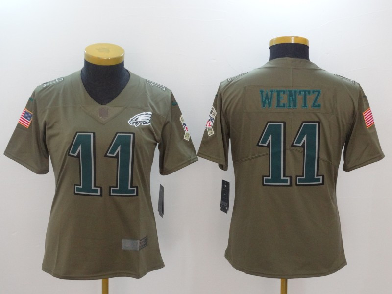 Eagles 11 Carson Wentz Olive Women Salute To Service Limited Jersey