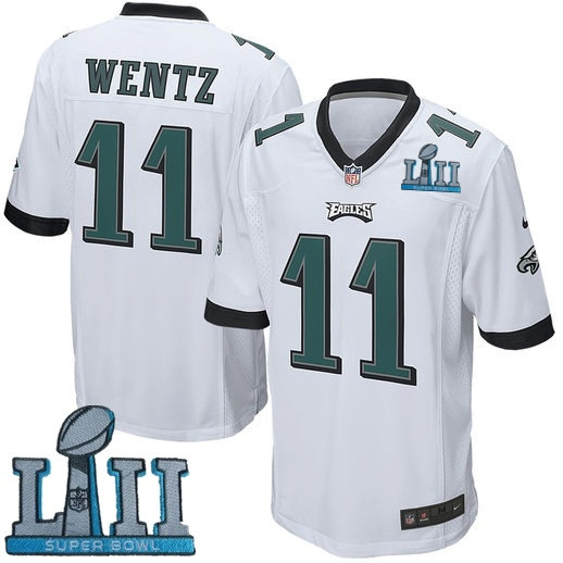 Eagles 11 Carson Wentz White Youth 2018 Super Bowl LII Game Jersey