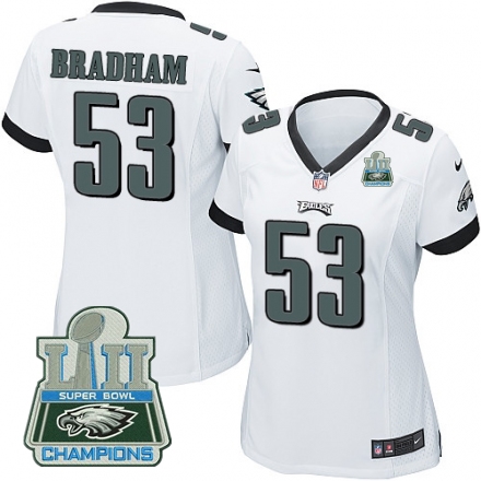 Eagles 53 Nigel Bradham White Women 2018 Super Bowl Champions Game Jersey