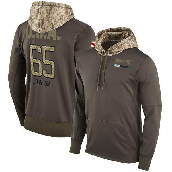 Eagles 65 Lane Johnson Olive Salute To Service Pullover Hoodie