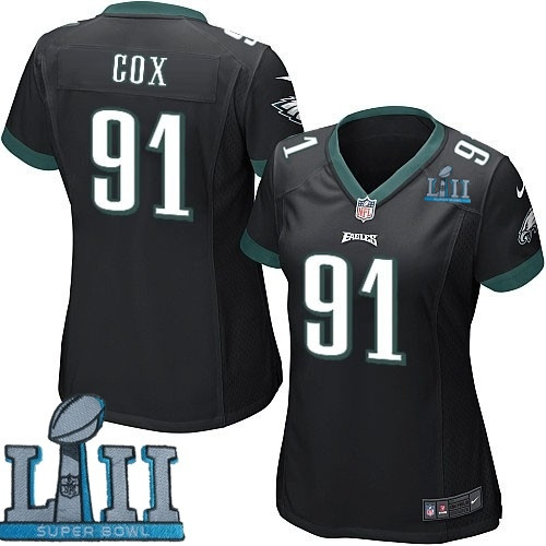 Eagles 91 Fletcher Cox Black Women 2018 Super Bowl LII Game Jersey