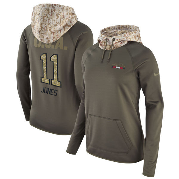 Falcons 11 Julio Jones Olive Women Salute To Service Pullover Hoodie